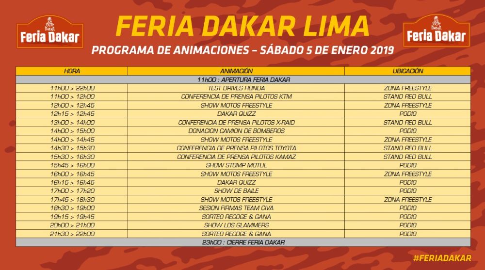 El cronograma del segundo día de la Feria Dakar en Lima